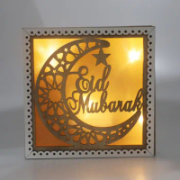 Wooden Eid Decorations for Home Moon LED Candles Light Eid Islam Muslim Decoration 2024