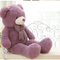 lovely purple teddy bear doll candy colours teddy bear with spots bow plush toy doll birthday gift about 100cm