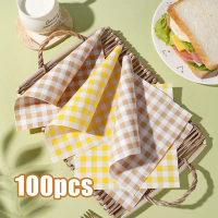 100pcs 38*28/28*28cm Kertas burger Kertas Nasi Motif Grid Food Wrapper
