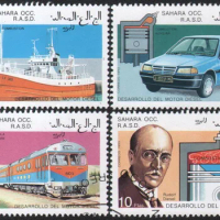 4Pcs/Set Sahara Post Stamps 1993 Car Train Ship Vehicle Marked Postage Stamps for Collecting