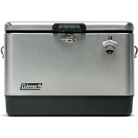 Coleman Reunion Premium Insulated Portable Cooler, Leak-Resistant 54qt Steel Belted Cooler with Heavy-Duty Drain Stainless Steel