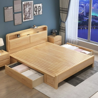 優樂悅~北歐現代簡約實木床 1.2米1.5米1.8米軟靠帶充電夜燈床單人雙人床