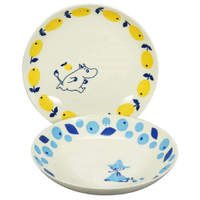 asdfkitty*MOOMIN嚕嚕米/嚕嚕咪陶瓷盤2入-圓型深盤-嚕嚕米+阿金-日本製