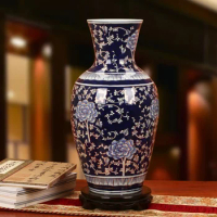 Blue and white porcelain vase jingdezhen ceramics vase hand painted peony Chinese style household ceramic vase wedding vase