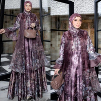 Humaira Syari RIZKIYA SERIES BY HUMAIRA SYARI Armany Silk Printing Premium Outer Organza Gamis Mewah