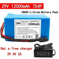 29V 12Ah 18650 lithium-ion battery pack 7S4P 24V electric device charging battery with 15A BMS+29.4V charger