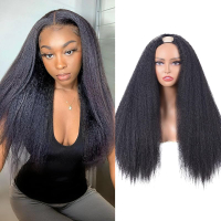 ME-U V Part Kinky Straight Wig Human Hair Glueless Yaki Straight Wig No Lace No Leave Out Upgrade U 
