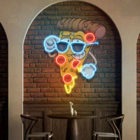 Cool cartoon pizza Neon sign, Custom Neon Sign, Custom Logo Sign, Neon light, Neon Sign art wall, Neon Bar sign light, restauran
