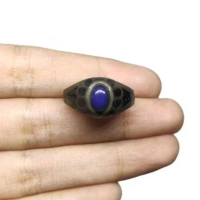 แหวนหินลาพิสลาซูลี่ แหวนโบราณ เงินเก่า ขนาด 59 Rare Unique Lapis Lazuli Ring Old Silver Size 59 or 9