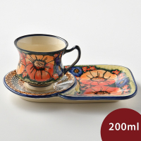波蘭陶 滿城絕艷系列 花茶杯+茶托點心盤組 200ml 波蘭手工製