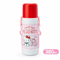 小禮堂 Hello Kitty 旋轉蓋不鏽鋼保溫瓶附背帶《紅白.糖果》380ml.水壺.水瓶