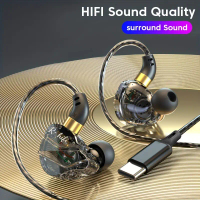S16 3.5mm/Type C Wired Headphones 45 Degree Curved In-Ear Headphones with Microphone Handless Gaming