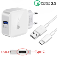 18W USB Charger Fast Charge QC 3.0 Wall Charger For Huawei P40 P30 P20 Lite OPPO Realme 8 7 6 5 3 X50 X2 GT Pro Type-C USB Cable