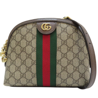 【二手名牌BRAND OFF】GUCCI 古馳 烏木色 PVC帆布 GG Ophidia Supreme 貝殼包 肩背包 #499621