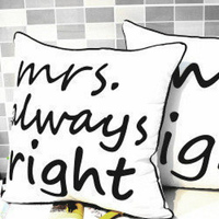 mr right mrs always right 時尚結婚禮品印花沙發靠枕 抱枕 腰枕 靠背墊