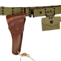 MILITARY WW2 US ARMY EQUIPMENT M1936 BELT 1911 GENUINE LEATHER HOLSTER WITH 1942 FIRST AID RIGGER POUCH