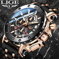 LIGE Big Watch Man Chronograph Mens Watch Waterproof Date Luxury Watches Men Wrist Watch Silicone Band Quartz Clock Gift for Men