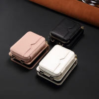 Removable Wrist Strap Soft Leather Flip Cover Phone Case For Samsung Galaxy Z Flip4 Z Flip3 Back Wallet With Mirror Phone Cover
