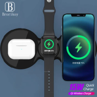 15W 3 in1 Magnetic Wireless Charger For iPhone 12 11 XR Pro Max SE2020 Fast Wireless Charger Station For Airpods Pro Apple Watch