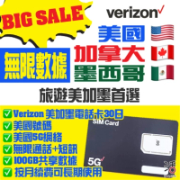 VERIZON Verizon 4G/5G【美國正規號碼】美加墨60天- 無限數據/通話/電話卡 (100GB 共享網絡)