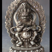 zhmui88002840798+++7"Tibet Buddhism Temple Silver Stand Lotus Mahakala Wrathful Deity Buddha Statue