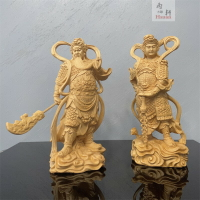 木雕關公韋陀伽藍菩薩左右護法佛像供奉擺件家用客廳人物神像裝飾