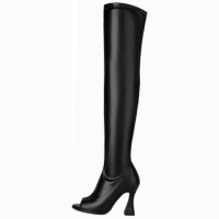 Thigh High Boots Women Black Fashion Peep Toe Over the Knee High Boot Sexy Nightclub Dance Ladies Long Strip Shoes Large Size 48