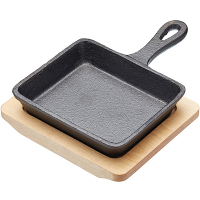 《Master》木盤+迷你單柄鑄鐵煎烤盤(長12.5cm) | 平底鑄鐵烤盤煎盤