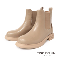 【TINO BELLINI 貝里尼】牛皮簡約素面厚底切爾西短靴FWNO037(米)