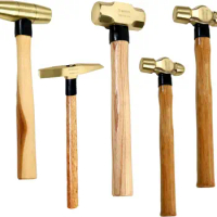 WEDO 5 PCS Hammer Set,3lb Sledge Hammer,1-1/2lb Mallet Hammer,1lb ,2lb Ball Pein Hammer,0.7lb Scaling Hammer,Brass,Wooden Handle