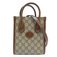 【二手名牌BRAND OFF】GUCCI 古馳 棕色 塗層帆布 Mini Tote 兩用包