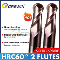 GREWIN- HRC60 Carbide Ballnose End Mill with 2 Flutes / CNC Cutting Tools Center use of Ballnose End Mill