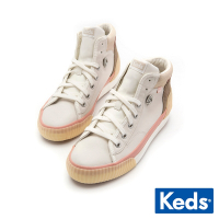 keds DEMI MID TRX 甜美麂皮拼接厚底高筒鞋-白/粉 9224W123445