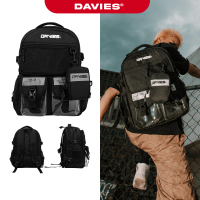 Balo đi học phản quang DAVIES nam, nữ vải canvas màu đen nhiều ngăn Black Warrior Backpack, tặng kèm