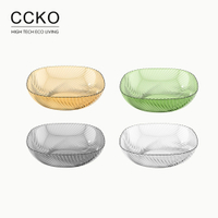 【CCKO】新款 時尚條紋 透明水果盤 糖果盤 乾果盤 零食盤 餅乾盤 沙拉盤 沙拉盆 涼拌 露營