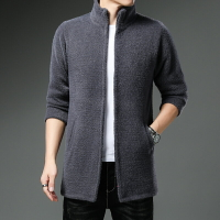冬季新款男士外套韓版修身青年立領開衫加絨加厚帥氣中長款風衣潮