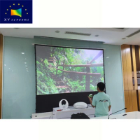 XYSCREEN 135 Inch Electric Tab Tension Floor Rising Up Alr Grey Projection Screen