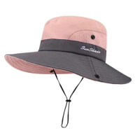 Women's Ponytail Sun Hat UV Protection Adjustable Foldable Mesh Wide Brim Colorblock Fishing Hat 1PCS