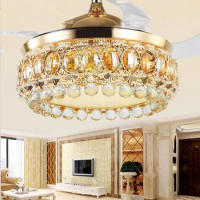 *Gold Luxury Crystal Ceiling Fans With Light Remote Control Chandelier Bedroom With light LED 42 Inch Ceiling Fan Light