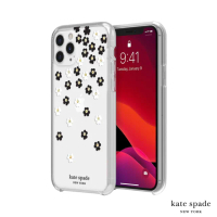 【KATE SPADE】iPhone 11 Pro Scattered Flowers 黑白小花透明殼 金色鑲鑽(透明保護殼)