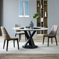 意式內嵌轉盤巖板可旋轉餐桌現代簡約大小戶型圓形家用餐桌椅組合