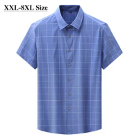 Large Size 6XL 7XL 8XL Summer Men's Short Sleeve Plaid Shirt Classic Business Casual Comfortable Soft Shirt Male