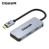 QGeeM USB C to HDMI Adapter 4K, 3 in 1 USB C Hub HDMI USB C Adapter, 100W Fast Charge, Compatible with MacBook Pro/Air/iPad Pro
