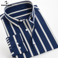 5XL 6XL 7XL 8XL 9XL 10XL Plus Size Striped Long Sleeve Shirt 2021 Classic Style Youth Men's Fashion Casual Shirt White Red Blue