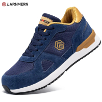 LARNMERN Safety Shoes Mens Sneakers Steel Toe Construction AntiStatic Work Shoes Pria L9096 Navy Hit