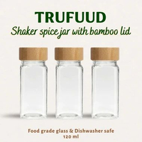 TRUFUUD Botol Kaca Bumbu Dapur Tutup Bambu | Wadah Aesthetic Minimalis Bumbu Dapur Shaker 120ml | Sp