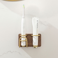 牙刷置物架 素風電動牙刷架衛生間壁掛置物架多功能免打孔輕奢實木瀝水收納架【DD46850】