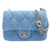 【二手名牌BRAND OFF】CHANEL 香奈兒 藍色 單寧 菱格紋 COCO 20 肩背包 鍊帶 銀扣