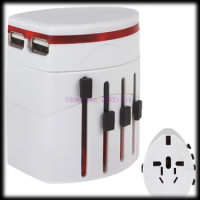 by dhl or ems 100pcs Multi-function All in One Universal International Plug Adapter 2 USB Port World Travel AC Power