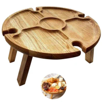 Outdoor Portable Wine Table With Foldable Round Desktop Mini Wooden Picnic Table Easy To Carry Decoration Salon For Home